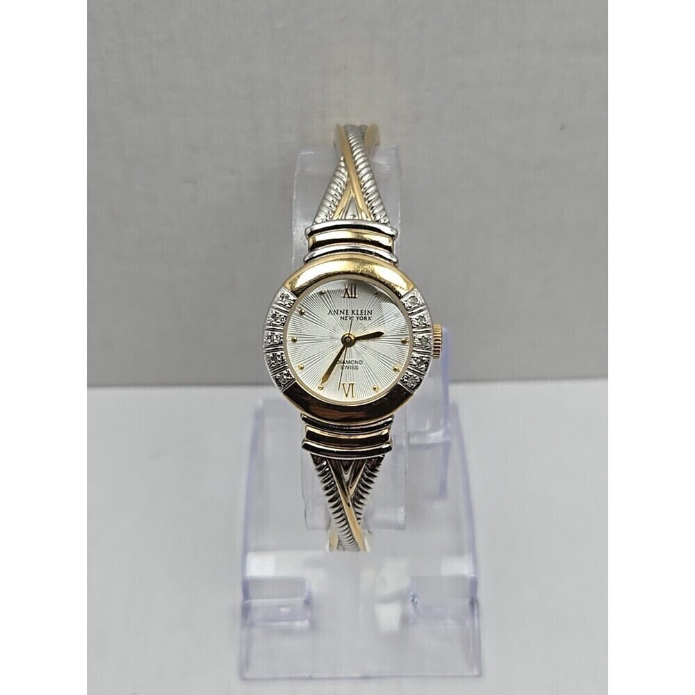 Anne Klein Diamond Swiss Vintage Quartz Two Tone Bangle Watch New Battery 763S